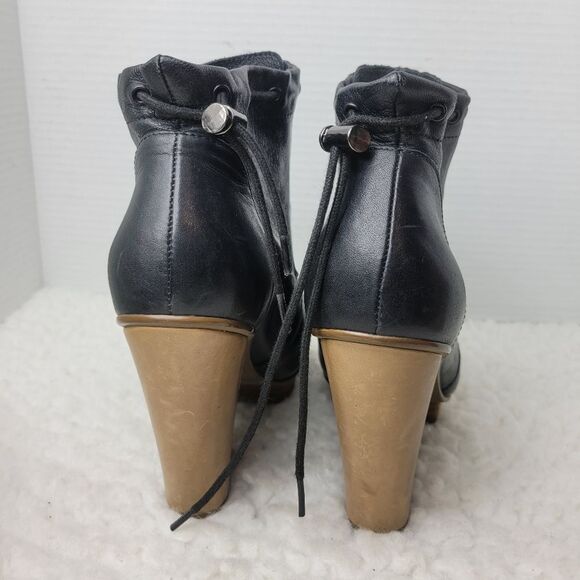 Tsubo Timo Weiland Royse Womens Bootie Sz 7.5 Black Leather Chunky Heel Lace Up - Picture 4 of 8
